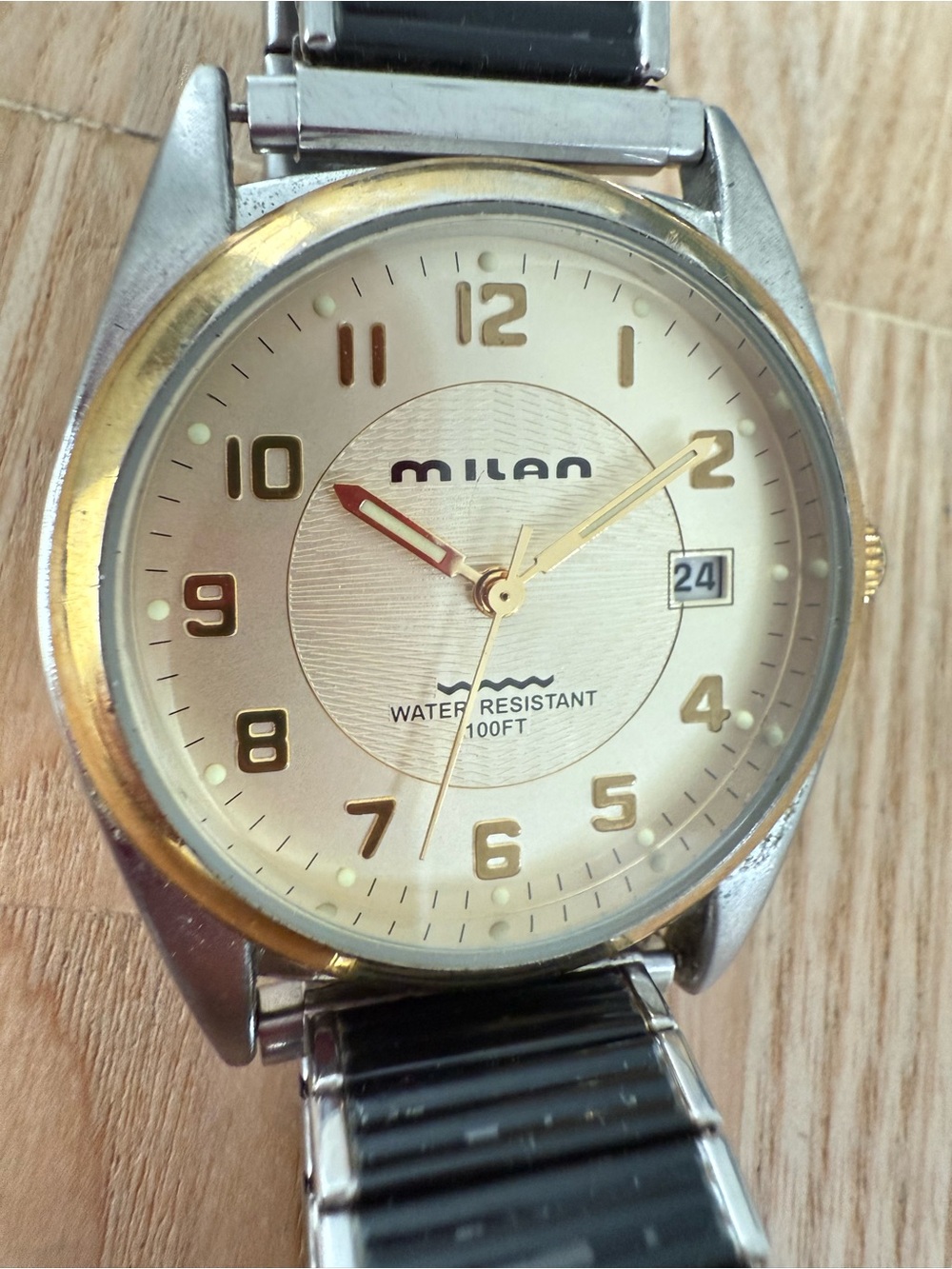vintage Milan men’s two tone expansion bracelet watch NEW BATTERY